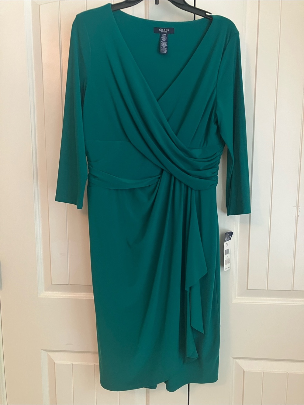 Chaps Emerald Green Long Sleeve Faux-Wrap Midi Dress